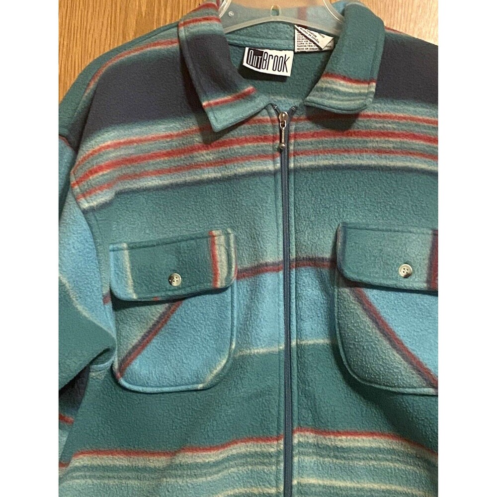 VTG Outbrook Womens Fleece Jacket Sz M Full Zip Plaid Green Pink Pockets